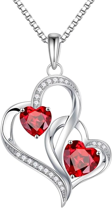 Iefil Valentines Day Gifts for Her - 925 Sterling Silver Double Birthstone Necklace, Heart Necklaces for Women, Anniversary Birthday Gifts, Personalized Jewelry Gift for Wife Mom Girlfriend