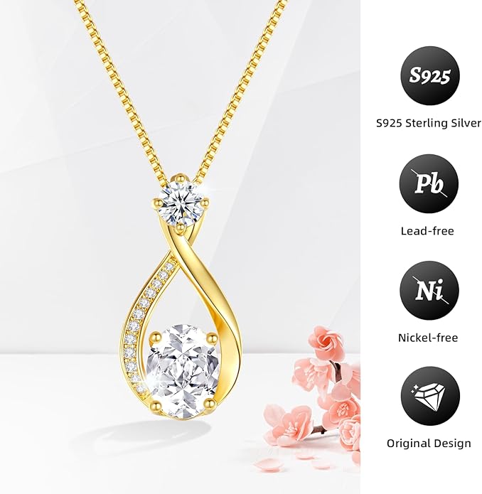 1.5CT Moissanite Infinity Pendant Necklace in Gift Box|Anniversary Wedding Gifts for Women Wife Her|S925 Sterling Silver 18K White Gold/Gold Filled|Jewelry for Birthday Christmas Valentines Day