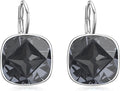 AOBOCO Sterling Silver Leverback Earrings Embellished with Crystals from Austria, Hypoallergenic Cushion Cut Square Crystal Earrings, Fine Anniversary Birthday Jewelry Gifts for Women