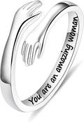 Yesteel S925 Sterling Silver Hug Ring for Women Teen Girls, Adjustable Ring Jewelry Mothers Day Birthday Gifts for Daughters Mom Sister Wife Friends Grandma