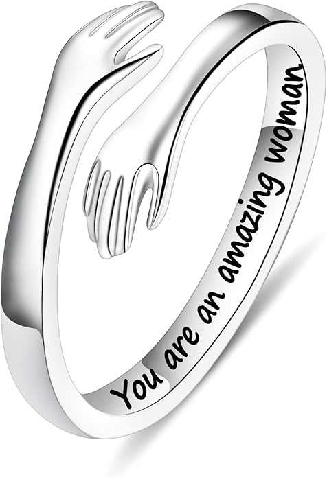 Yesteel S925 Sterling Silver Hug Ring for Women Teen Girls, Adjustable Ring Jewelry Mothers Day Birthday Gifts for Daughters Mom Sister Wife Friends Grandma