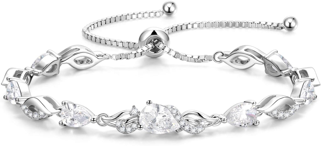 FANCIME Birthstone Teardrop Tennis Bracelet for Women, Sterling Silver 9x7mm main Gemstone Bolo Adjustable Chain Bracelet Fine Jewelry Birthday Gifts for Women Mom Wife Her