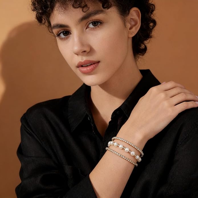 Suyi Rhinestone Bracelet Multilayer Gold Cuff Bracelet for Women Crystal Braidal Bracelets