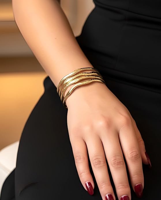 PERNNLA PEARL Dainty Gold Bar Bracelet for Women Simple Delicate Thin Cuff Bangle Hook Bracelet 18K Gold Plated Handmade Minimalist Jewelry