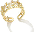 18K Gold Plated Cubiz Zirconia Wedding Engagement Wide Adjustable Band Ring for Women