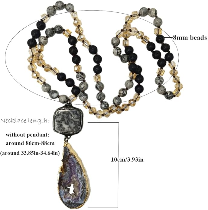 Yomisa Boho Necklaces for Women Men Long,33/34/35 Inch Natural Turquoise Tiger Eye Beaded Stone Pendant Necklaces for Women Trendy,Handmade Bohemian Western Bead Necklace Fashion Charm Jewelry Gift