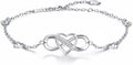 Billie Bijoux 925 Sterling Silver Anklet Bracelets for Women Infinity Heart Ankle Bracelet White Gold Plated Love Charm Adjustable Large Bracelet Gifts for Women Wife