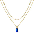 Layered Birthstone Necklace for Women Girls, 14K Gold-Plated Paperclip Chain Choker Necklace with Rectangle Birthstone Pendant Birthday Gifts for Women Girls Dainty Small