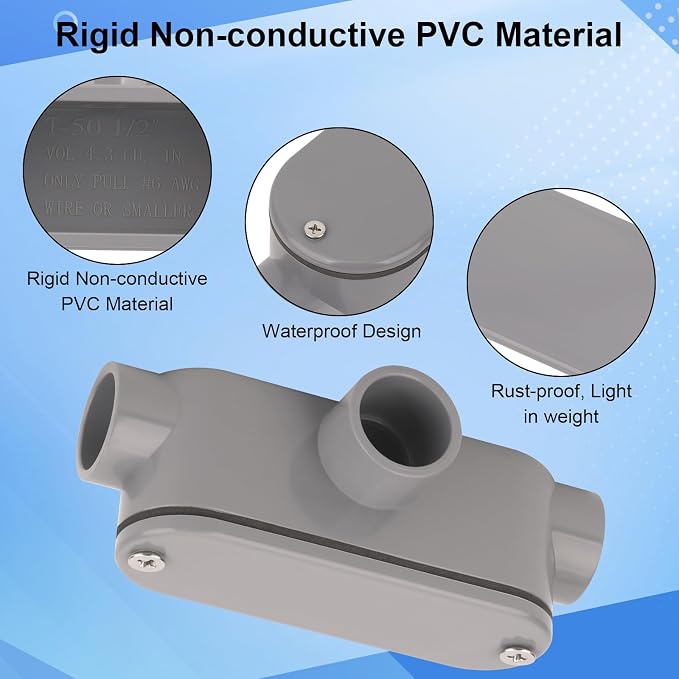 4Pack 1/2 Inch Rigid PVC Conduit Body Type T 0.50IN PVC Conduit Bodies T Type - Image 4