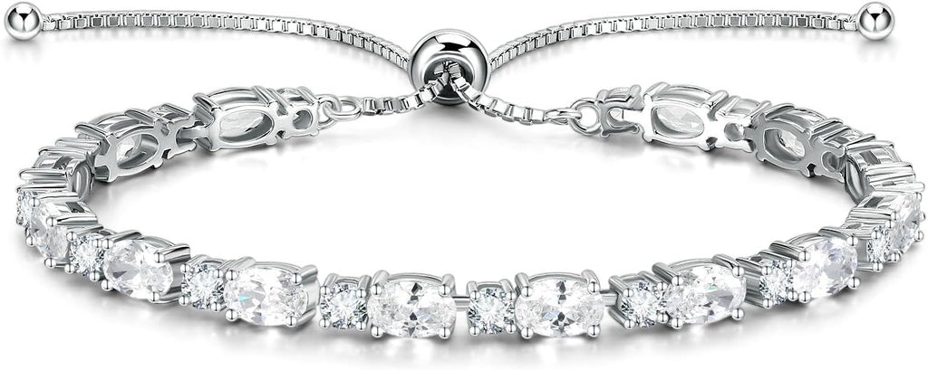 FANCIME Birthstone Tennis Bracelets Sterling Silver Bolo Tennis Bracelets Charm Fine Jewelry Birthday Gifts for Women Mom Wife Her