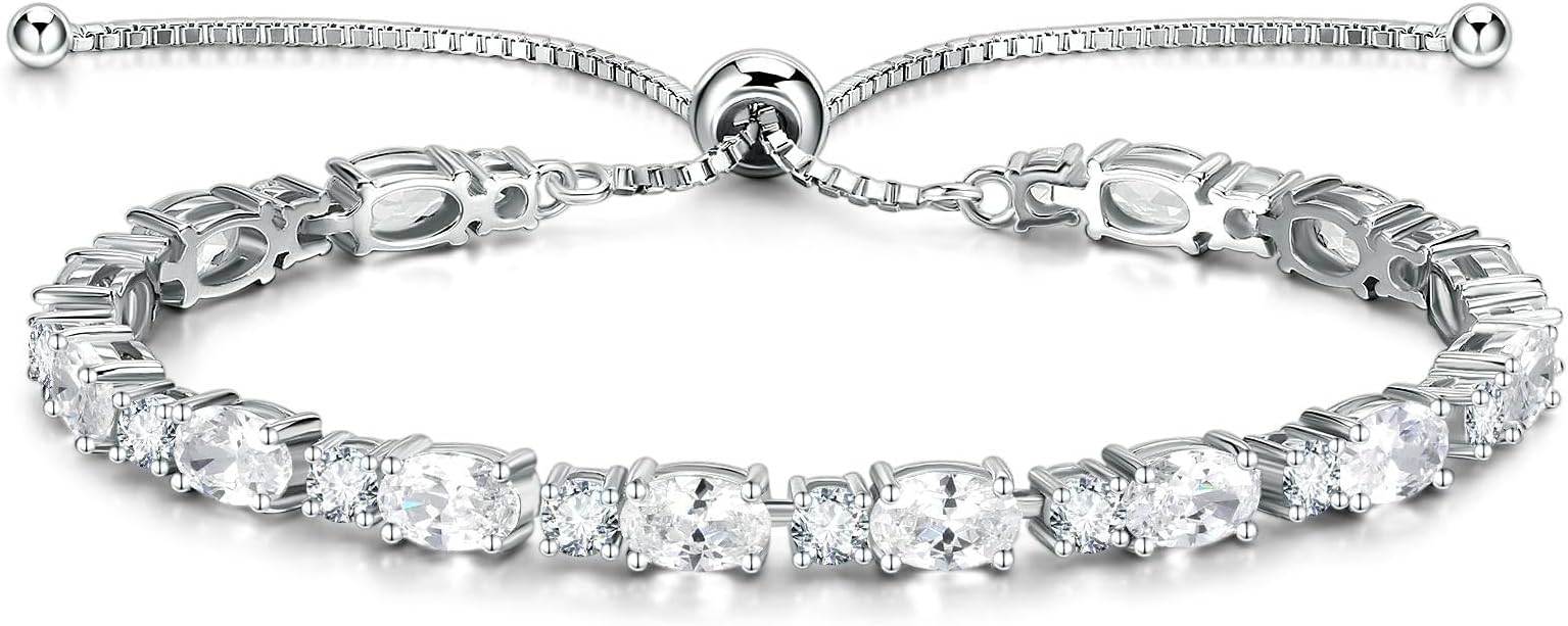 FANCIME Birthstone Tennis Bracelets Sterling Silver Bolo Tennis Bracelets Charm Fine Jewelry Birthday Gifts for Women Mom Wife Her