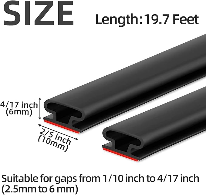 ESUFEIR 19.7Feet Door Weather Stripping Door Seal Strip, Self-Adhesive Rubber - Image 2