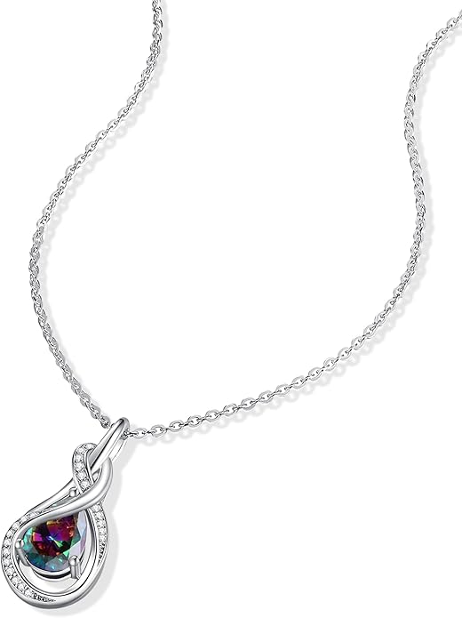 FANCIME TimelessTie Birthstone Necklace for Women White Gold Plated Sterling Silver Ribbon Design Jewelry Knot Pendant Fine Jewelry Gemstone Birthday Graduation Anniversary Valentines Day Gifts for Women Wife Mother Her