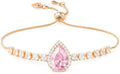 Linawe Crystal Imitation Diamond Rhinestone Charm Bracelets for Women, Gold/Silver/Rose Gold Adjustable Chain Bracelet, Teardrop Birthstone Cubic Zirconia Prom Costume Wedding Jewelry