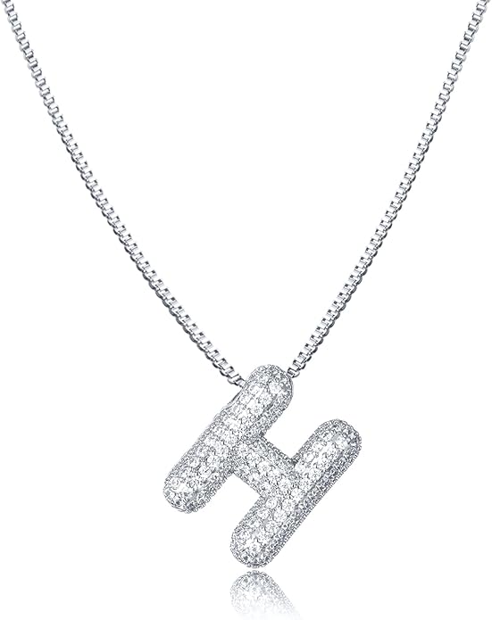 SKQIR Diamond Initial Letter Necklace for Women Bubble Gold Plated Puffy Balloon Alphabet Crystal Zircon Pendant Name Necklace Dainty Charms Trendy Jewelry Gift for Women