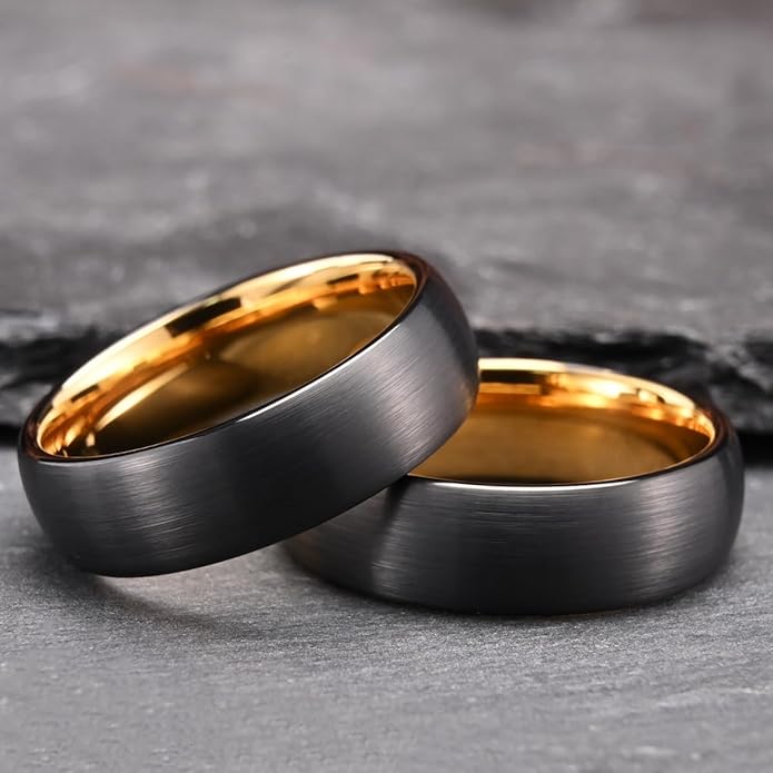 Tungsten Carbide Rings for Men Women 7MM Black Golden/Silvery Blue Men's Engagement Wedding Bands Matte Brushed and High Polish