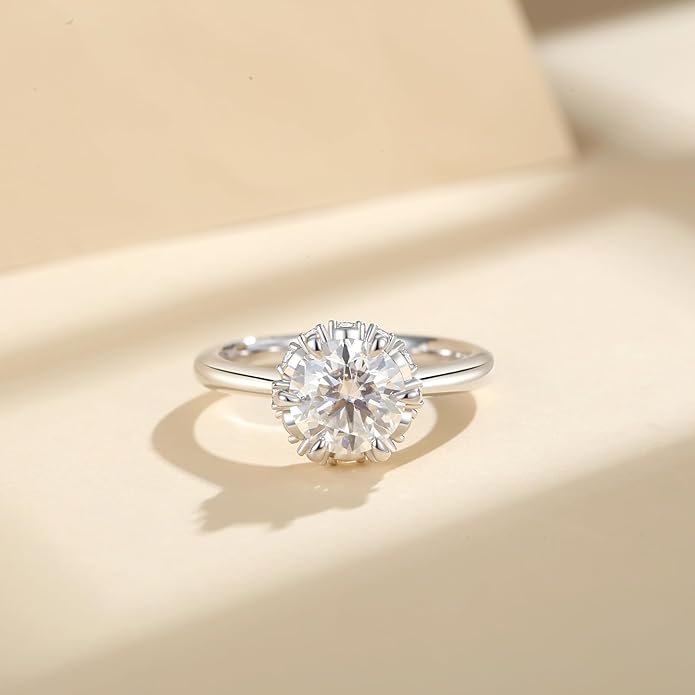 Moissanite Engagement Rings for Women,D Color VVS1 Round Cut Moissanite Ring 925 Sterling Silver Promise Rings for Her