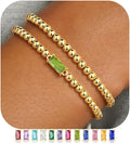 Ursteel Valentines Gifts for Her Kids Girls, Elastic Birthstone Bracelet for Women 14K-Gold-Plated Beaded Bracelet Non Tarnish Trendy Birthstone Jewelry Birthday Gifts for Women