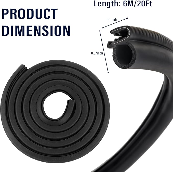 20Ft Car Door Weather Stripping Door Seal Strip, U-Shaped Rubber Edge Trim - Image 2