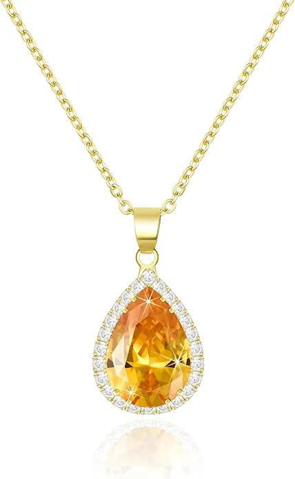 Linawe Crystal Chain Necklace for Women Trendy, Imitation Diamond Pendant, Statement Cubic Zirconia Boho Jewelry Set, 14K Gold/Rose Gold/Silver Birthstone Necklace