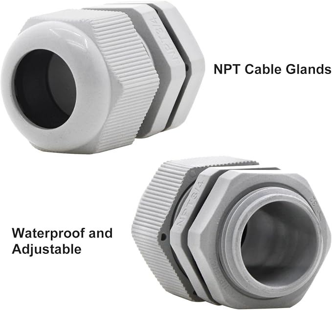 AnRui 15Pcs Waterproof NPT Cable Glands 3/4” Grey Nylon Adjustable Cable Gland - Image 3