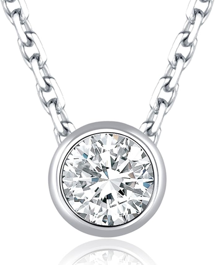 Lab Grown Diamond Necklace, Solid 925 Sterling Silver with Round Cut, Fine Jewelry for Women Anniversary Birthday Valentine’s Day Gifts