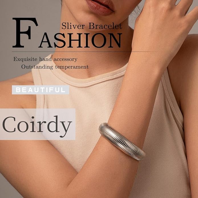 Gold Bangles for Women Chunky Bracelets Gold Plated Wide Ribbed Design Bangle Jewelry