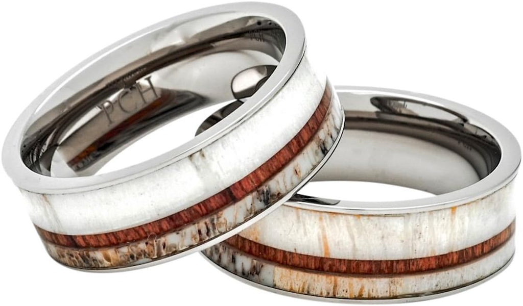 Titanium Deer Antler Ring Hawaiian Koa Wood 8mm Wedding Band or Gift