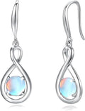 FANCIME Valentines Day Gift Dangle Drop Earrings 925 Sterling Silver Dainty Infinity Round Gemstone Birthstone Jewelry Birthday Gifts for Her Women