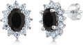 Gem Stone King 7X5MM Oval Gemstone Birthstone Stud Earrings For Women | Princess Diana Royal Halo Style | 925 Sterling Silver | Fine Jewelry Gifts for Anniversary Wedding Her Mom Women Wife