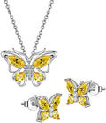 925 Sterling Silver Birthstone Butterfly Jewelry Women Crystal Animal Cute Butterflies Birthday Necklace/Earring/Ring/Bracelet Sets Birth Stone Statement Anniversary Jewellery
