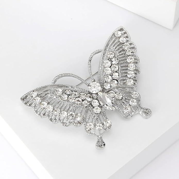 Rhinestone Butterfly Brooch for Women Sparkling Gold Silver Blue Black Crystal Big Butterfly Brooch Pin Cute Insect Pin Elegant Clothing Hat Bag Skirt Accessories Christmas Birthday Party Jewelry
