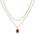Layered Birthstone Necklace for Women Girls, 14K Gold-Plated Paperclip Chain Choker Necklace with Rectangle Birthstone Pendant Birthday Gifts for Women Girls Dainty Small