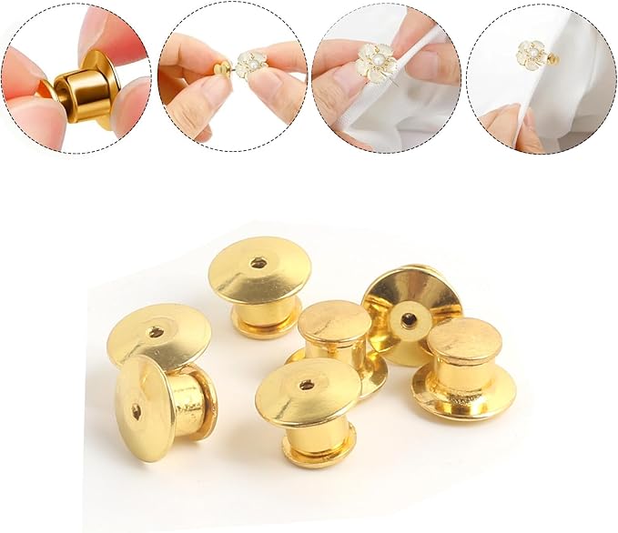 30 PCS Locking Pin Backs,Locking Pin Keepers,Metal Pin Backing for Brooch Enamel Lapel Pin Lock(Golden)
