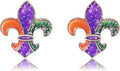 MardiGras Stud Earrings for Women Glitter Delicate Compact Flower Mask Hat Lips Stud Earring Charm Green Purple Gold Carnival Earring Cute MardiGras Jewelry Accessories for Women