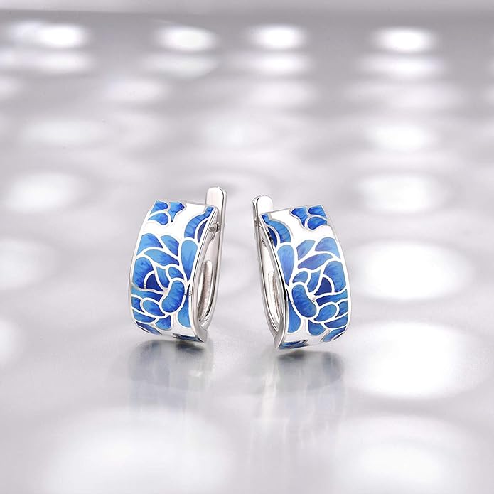 Santuzza 925 Sterling Silver Enamel Pattern Dangle Earrings