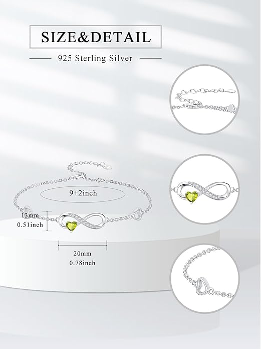 Dorunmo Infinity Heart Anklet Bracelet for Women 925 Sterling Silver Adjustable Infinity Birthstone Bracelet Friendship Jewelry Gifts for Women Birthday Christmas