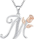 STARCHENIE Initial Necklace for Women Sterling Silver Letters 26 Alphabet Pendant Rose Flower Jewelry Gifts for Family Sisters Friend