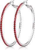 925 Sterling Silver Earrings Large Rhinestone Hoop Earrings Big Cubic Zirconia Hoop Earrings Thin Rhinestones Round Hoop Earrings for Women 20/30/40/50/60/70mm Sparkly Hoops With Crystals for Womens