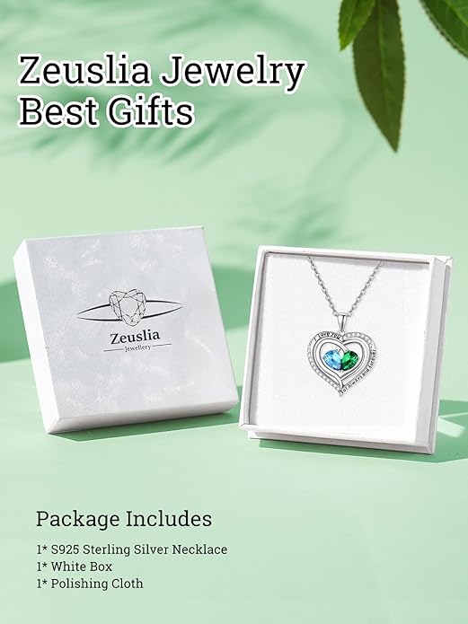 Valentine's Day Gifts for Wife 925 Sterling Silver Double Birthstone Pendant Necklaces I Love You for Always and Forever Necklace Anniversary Birthday Gifts for Wife Girlfriend Mom Her