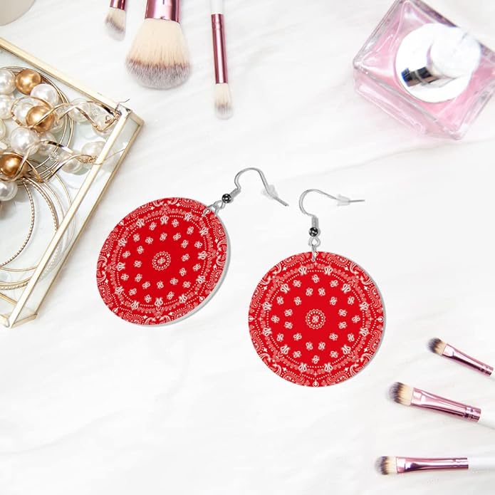 Swono Dinosaurs Round Faux Leather Earrings for Women Adorable Funny Cartoon Dragon Animal Tree Funny Lightweight Double-Side Printed Drop Dangle Earring for Birthday Party Gift