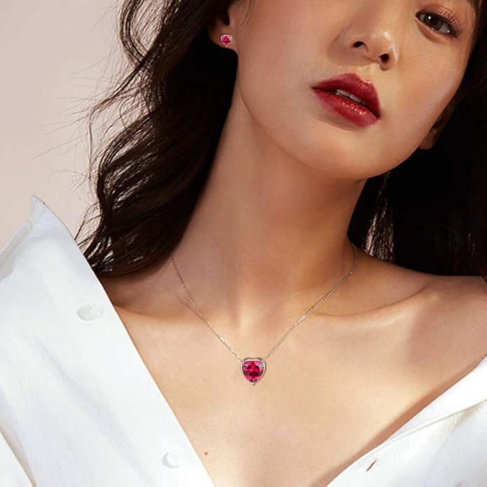 Aurora Tears Hearts Necklace Earrings Jewelry Sets - Women 925 Sterling Silver Birthstone Pendants Earrings Set Crystal Wedding Birthday Jewelry