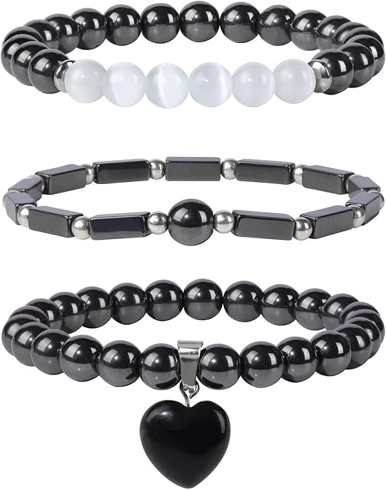 Healing Crystal Beaded Bracelets for Women,Natural Amethyst Gemstones Bracelet,Anxiety Stress Relief Heart Charm Bracelet Handmade purple Jewelry Gifts for Women
