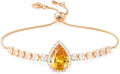Linawe Crystal Imitation Diamond Rhinestone Charm Bracelets for Women, Gold/Silver/Rose Gold Adjustable Chain Bracelet, Teardrop Birthstone Cubic Zirconia Prom Costume Wedding Jewelry