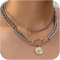 Gold Layered Necklaces for Women, 2PCS/3PCS Mixed Metal Necklace Set with Gold and Silver Necklace Chains with Evil Eye, Star & Spike Charms, Chunky Necklaces for Women & Necklace Stack Trendy Pendant Jewelry Birthday Valentines Day Gifts for Her