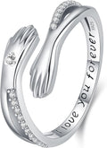 Hug Rings for Women Birthstone Hug Rings 925 Sterling Silver Adjustable Hand Ring Open Jewelry Daughter Gifts From Mom Mother Teens Mother's Day Amavive