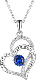 Birthday Gifts Double Heart Birthstone Necklace for Women, S925 Sterling Silver Pendant Necklace Jewelry for Her Mother Mom Wife Girlfriend