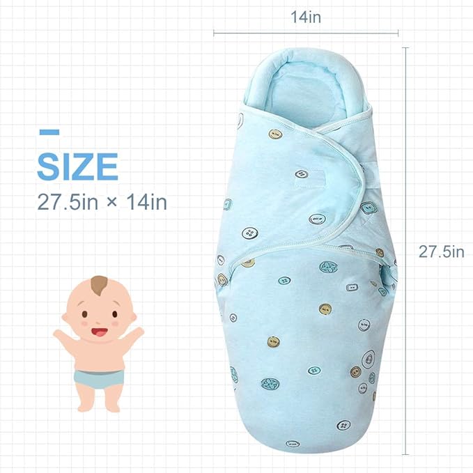 Premium Soft Cotton Baby Swaddle Blankets, Unisex Baby Blanket Wrap for Newborn Baby Boys Girls, Skin Friendly Wearable Swaddling Sleep Sack Calms Startle Reflex (Blue, 0-3 Months + 3-6 Months)