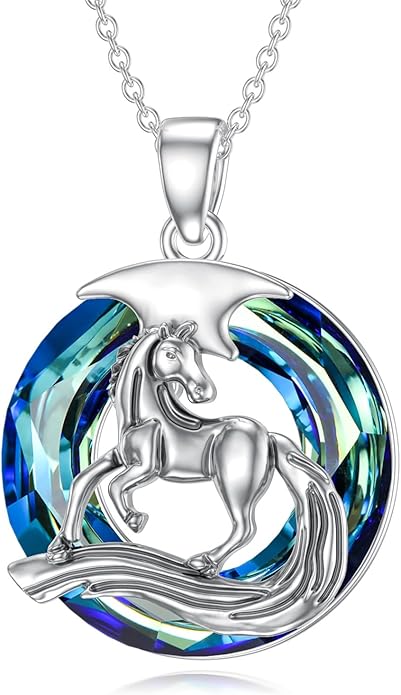 Horse Necklace for Women 925 Sterling Silver Crystal Horse Pendant Cute Animal Necklace Valentine's Day Birthday Mother's day Jewelry Gifts for Her Mom Wife Daughter Sister Girlfriend 18+2"