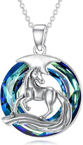 Horse Necklace for Women 925 Sterling Silver Crystal Horse Pendant Cute Animal Necklace Valentine's Day Birthday Mother's day Jewelry Gifts for Her Mom Wife Daughter Sister Girlfriend 18+2"